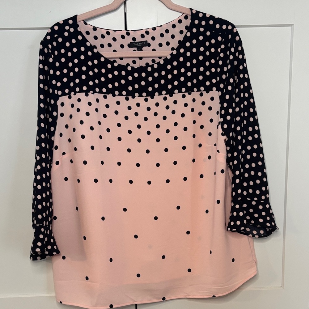 Talbots Pink and Black Polka Dot Blouse-NWT